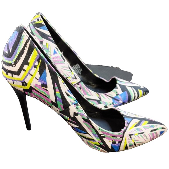 White Cross Shoes - Madden Girl Women's Size 9.5M Purple Black White Green Heel Pump Shoe